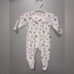 Pureté white purple floral velour snap ruffle footie texture roses baby girl 6M